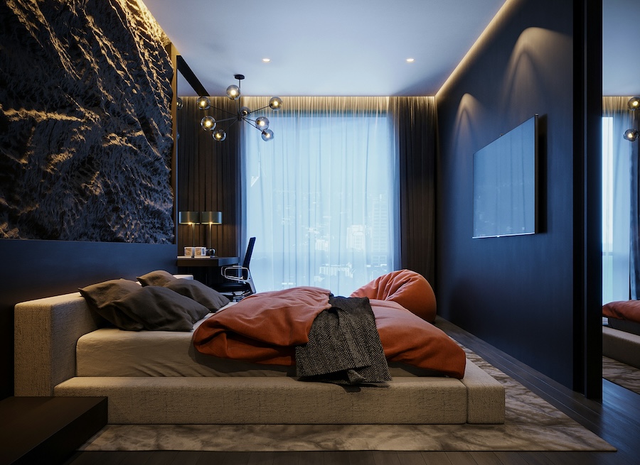 Luxury bedroom bathed in warm evening light — the ideal environment for circadian wind-down and restorative sleep.